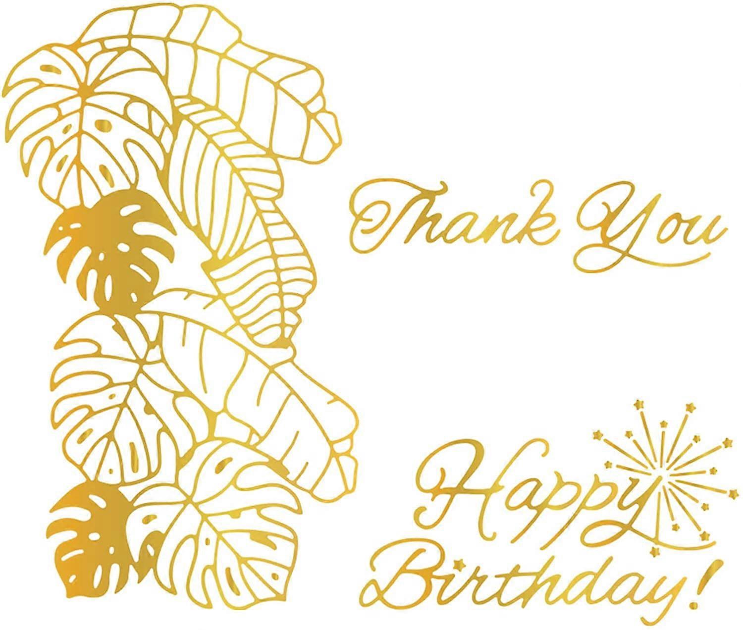 3Pcs Happy Birthday and Thank You Hot Foil Plate Tropical Leaves Pattern for DIY Foil Paper Embossing Scrapbooking Decor Greeting Cards Making Birthda