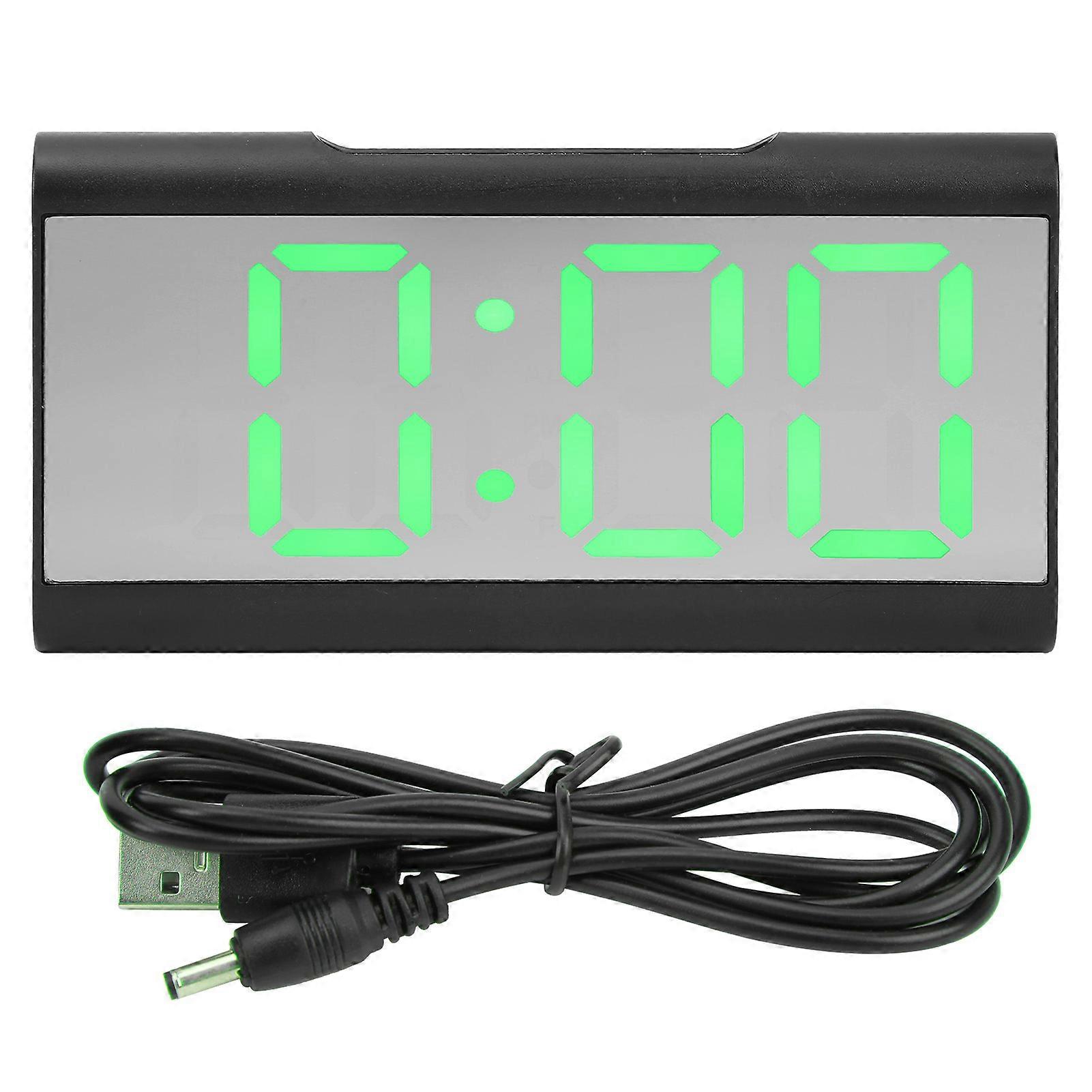 Alarm Clock LED Digital Display Mirror USB Charging Desktop Clock for Bedroom Home Office SchoolGreen