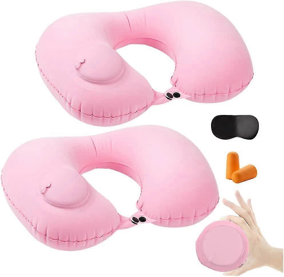 1pc Inflatable Travel Pillow, Adjustable Inflatable Neck Pillow, Portable Inflatable Pillow U-shaped With Eye Mask,earplug And Carry Bag