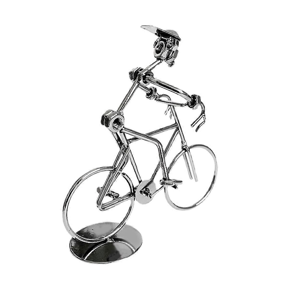 Retro Cyclists Model Iron Art Metal Bicycle Ornament A Man Riding Bike Statue Figurine for Home Lib