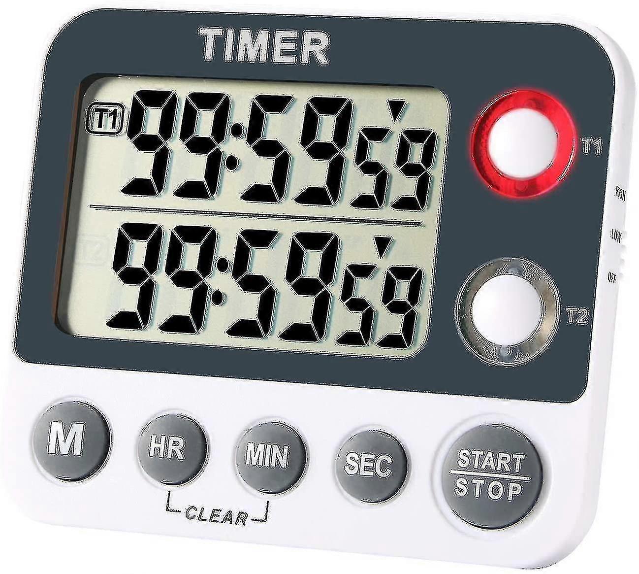 Digital Kitchen Timer Magnetic Large Screen Countdown Timer Clock 2 Channel Groups 99 Hours