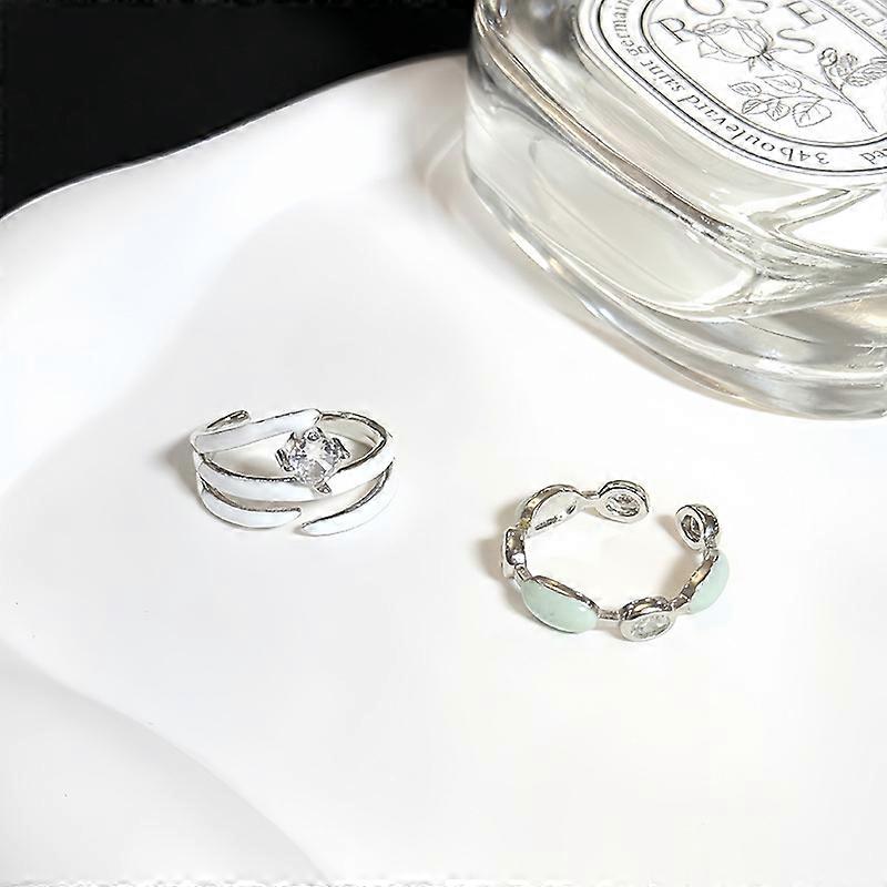 Geometric line personalized open ring set, high-end enamel ring, 2 pieces