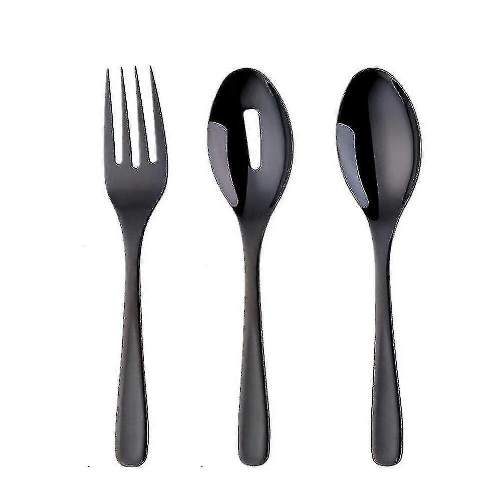 1set 18/8 Stainless Steel Gold Flatware Big Size Long Handle Serving Salad Spoon/fork/colander Salad