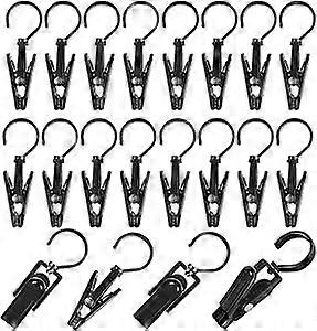 20pcs Black Clothespin Notch Rotating Hook Clamp Plastic Hanger
