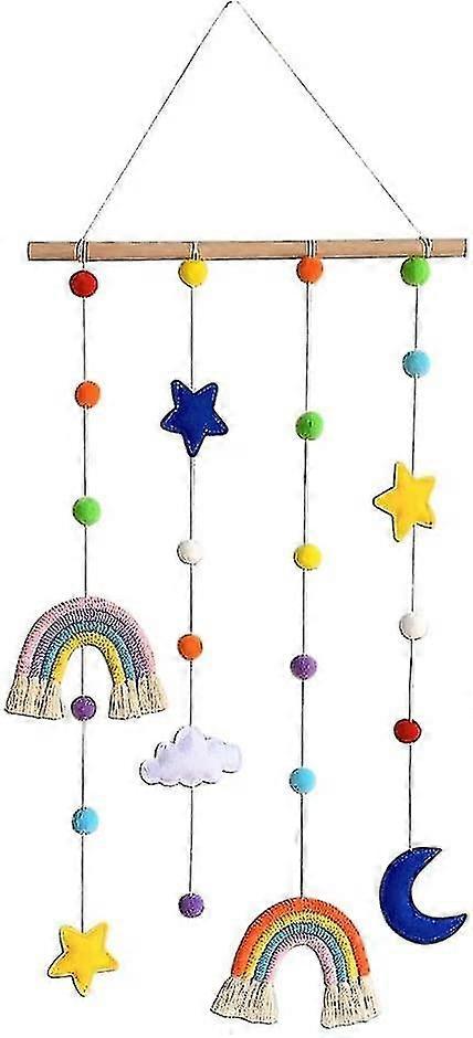 Macrame Rainbow Wall Hanging For Nursery Room,rainbow Hanging Photo Display With Pom Pom Ball And 25 Photo Clips