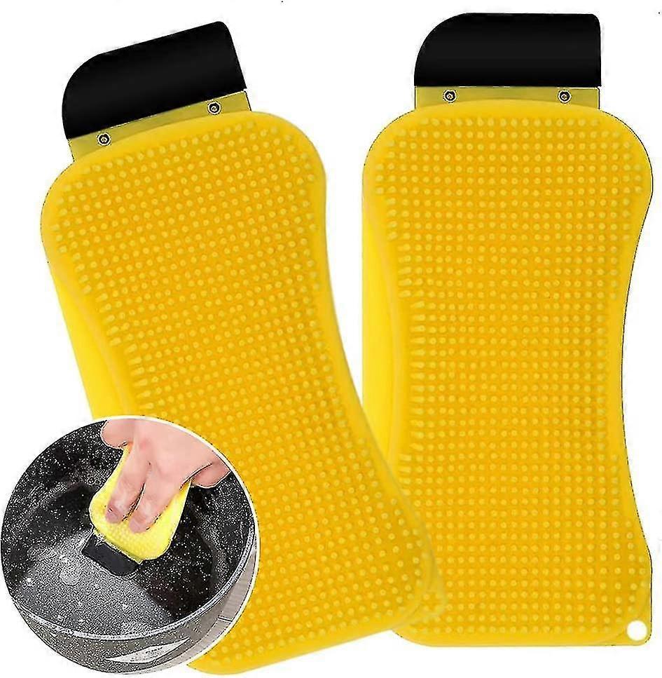2 Pcs Silicone Sponge Cleaning Brush, 3-in-1