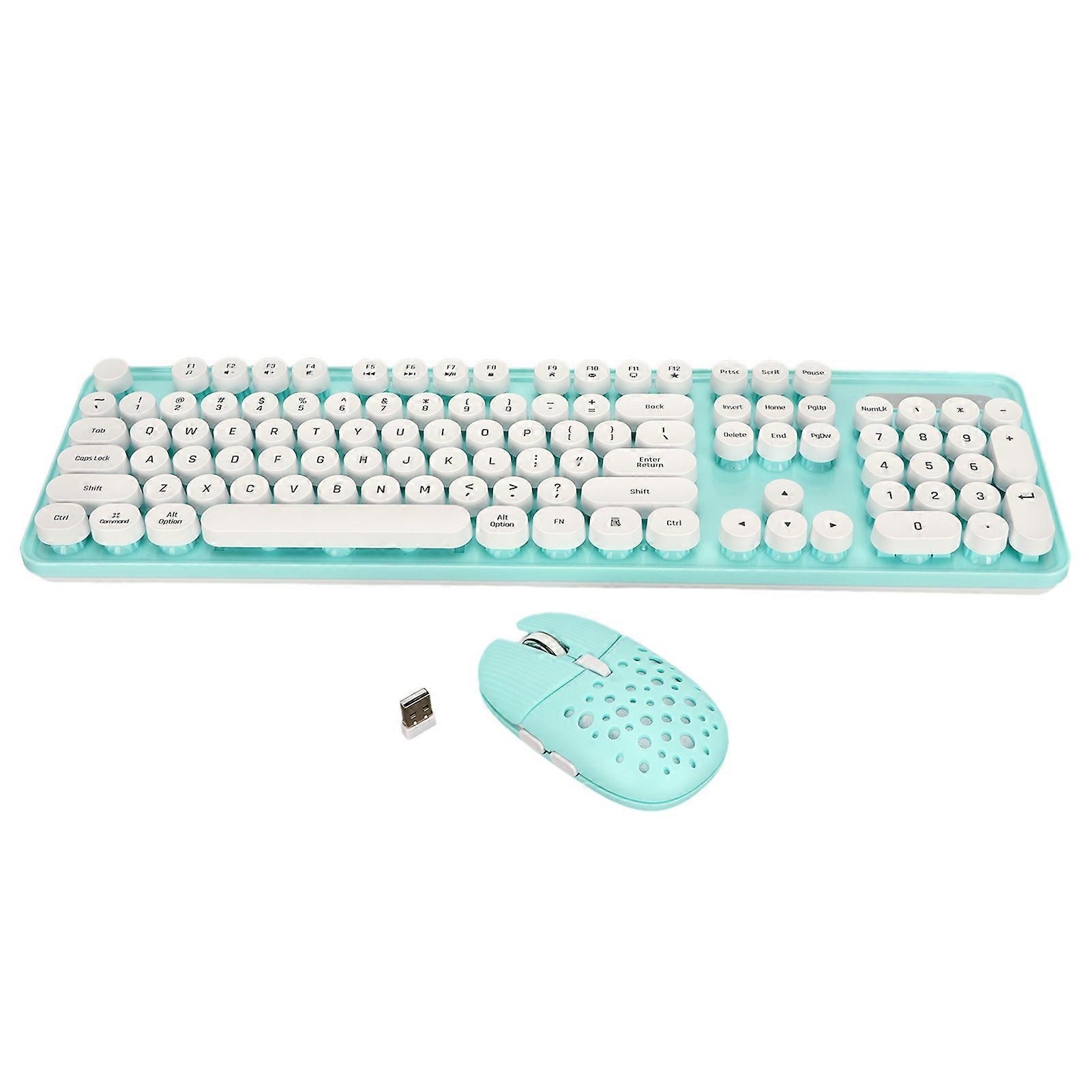 Ensemble clavier et souris sans fil rétro couleur pure 2,4 GHz avec touches rondes et pavé numérique, tableau bleu