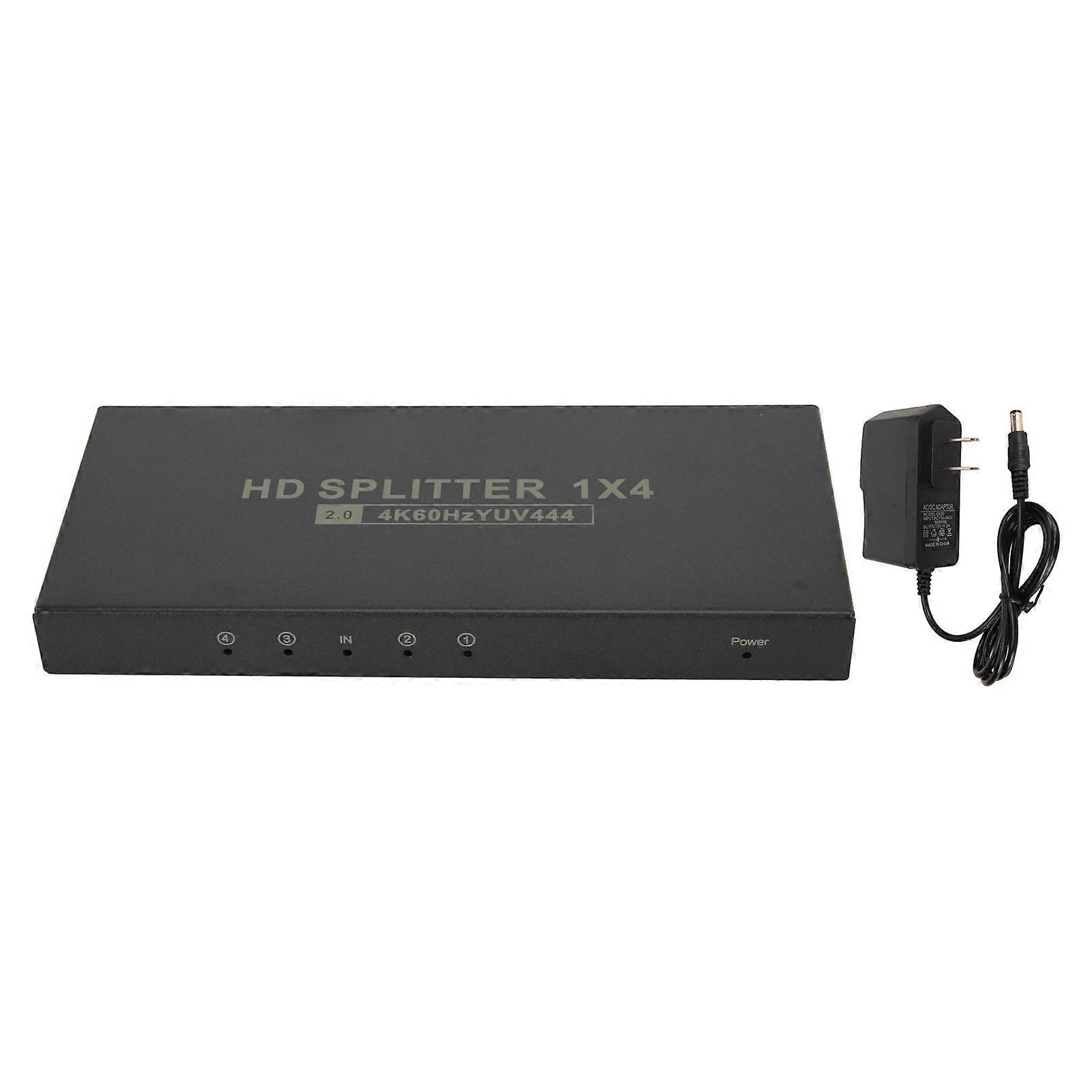 HD Multimedia Interface 2.0 Splitter 4K 60Hz 1 in 4 Out 18Gbps HDCP2.2 RGB444 Duplicate Mirror Screen Adapter 100?240V US Plug