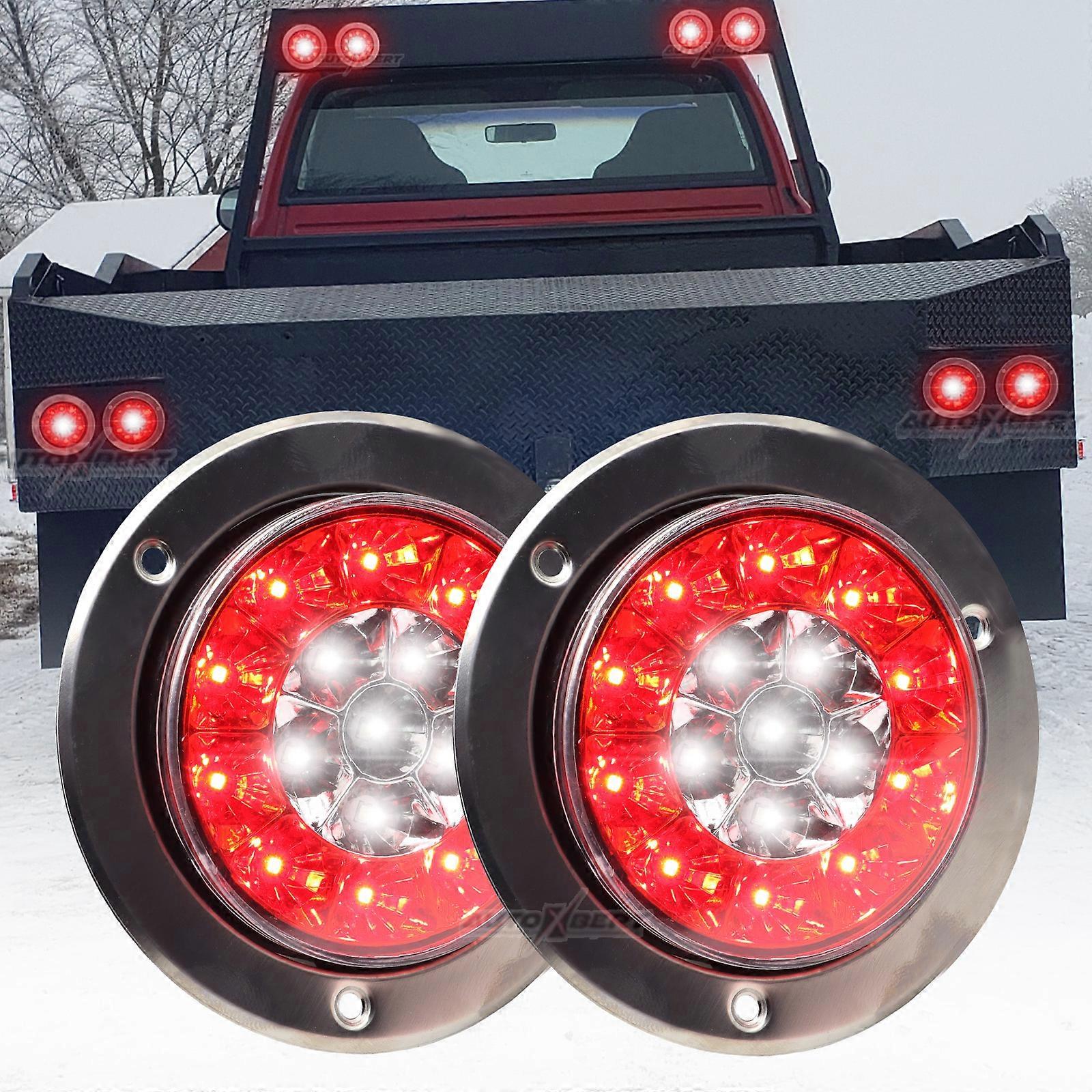 2x 12V 24V Round LED Red White Tail Lamp Reversing Brake Rear Bumper Fog Running light For Trailer Truck RV Caravan Camper VAN