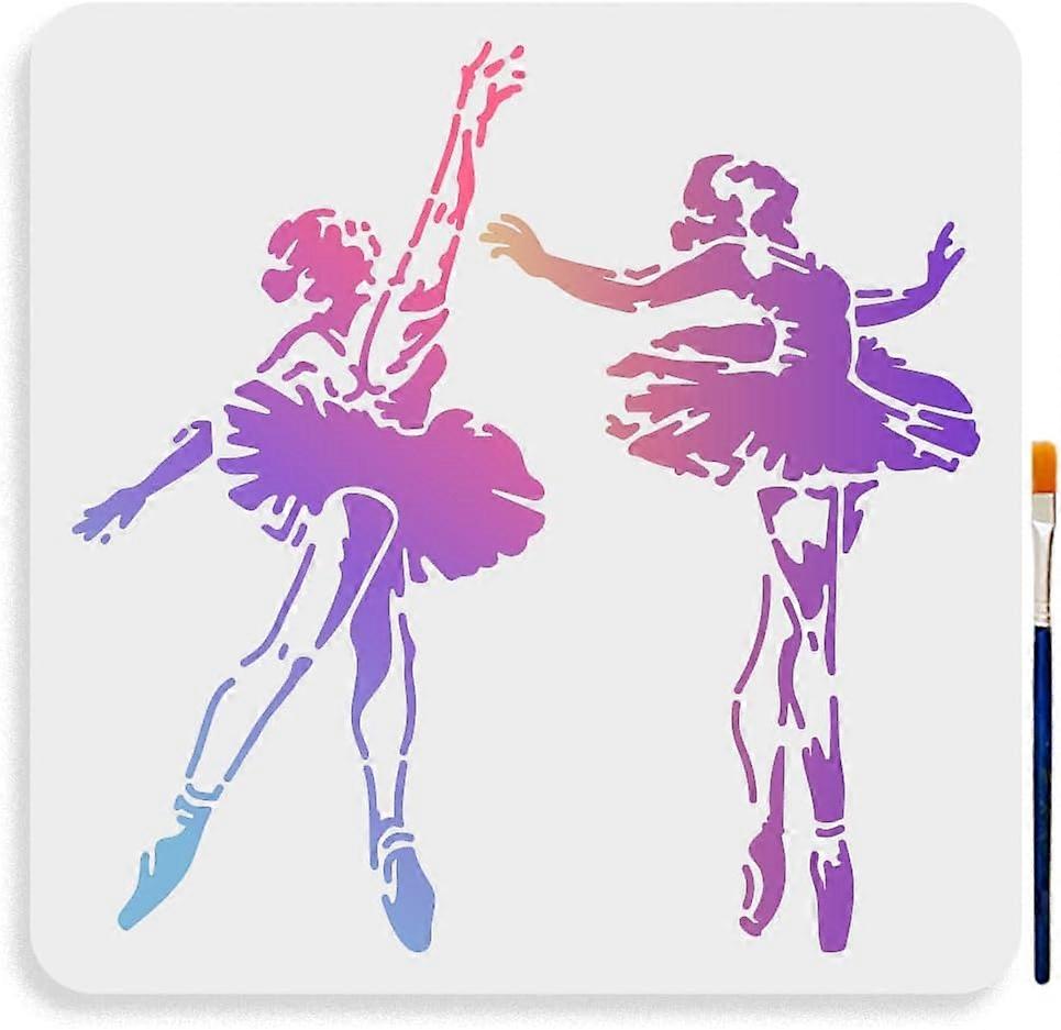Ballet Stencil 11.811.8inch Large 2 Ballet Dancers Stencils with Paint Brush Elegant Ballerina Stencil Template for Art Crafts Furniture Canvas Wall W