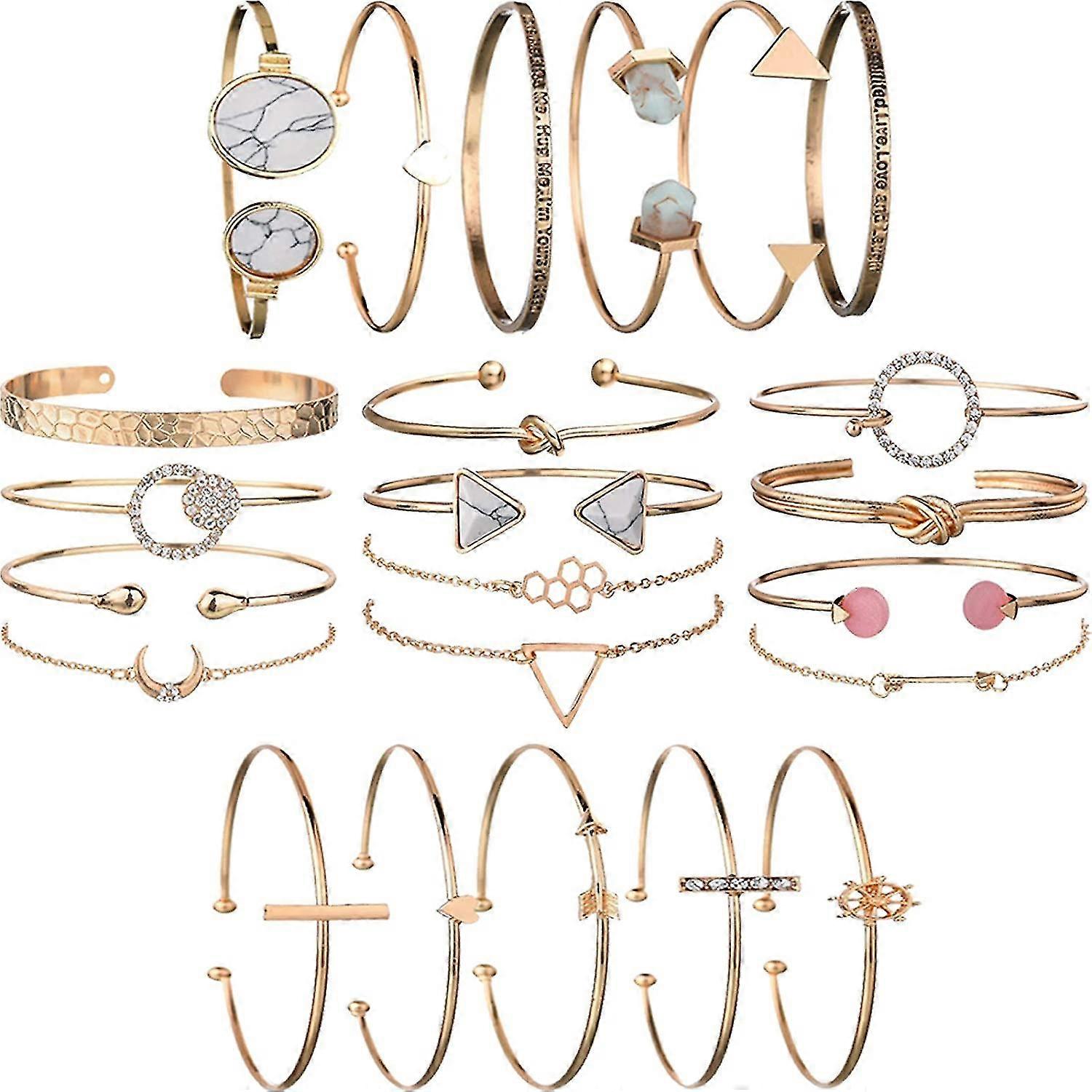 5 Pack Heilwiy (23pcs Heilwiy ) Multiple Layered Stackable Open Cuff Wrap Bangle Bracelet Jewelry Gift