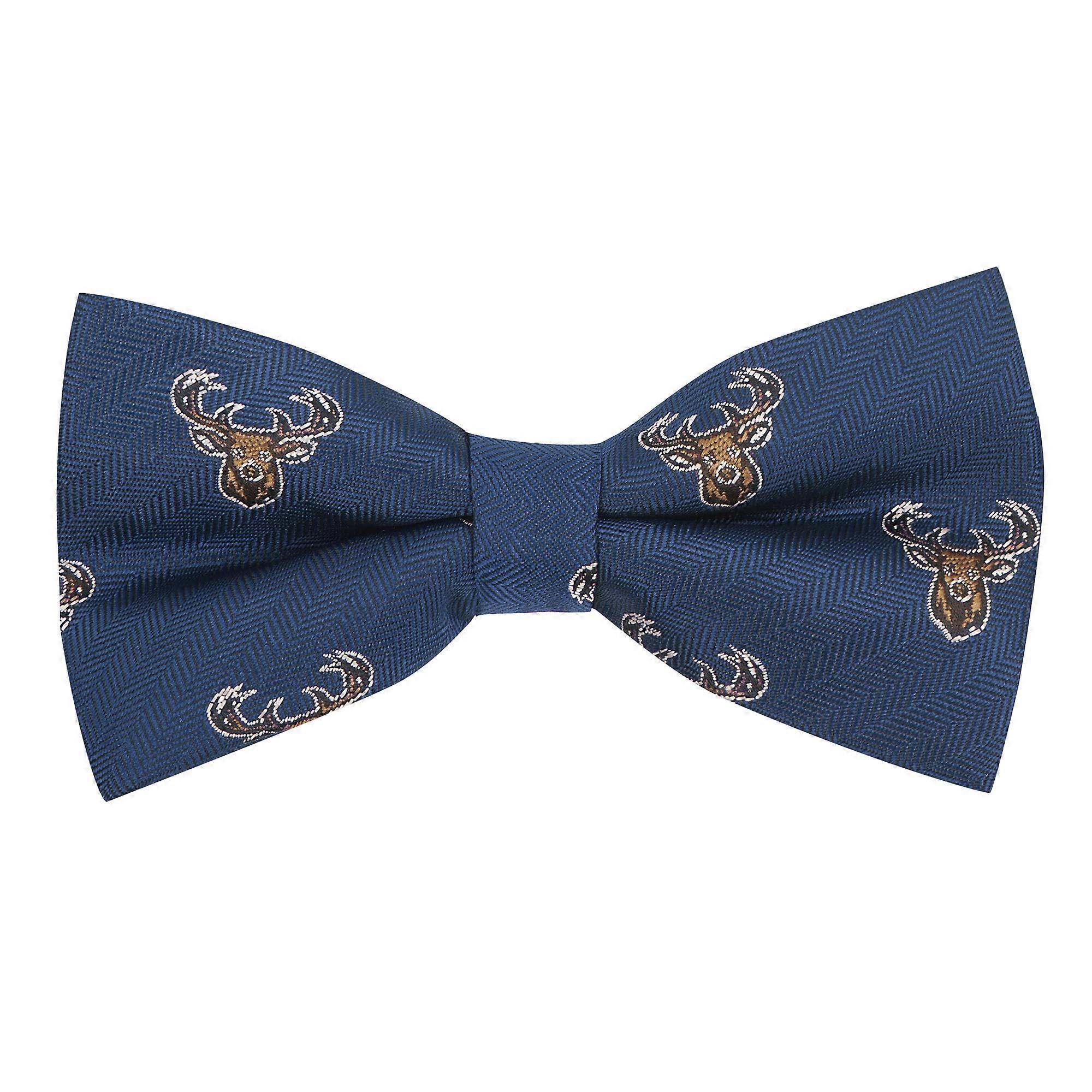 Navy Blue Stag Head Herringbone Bow Tie