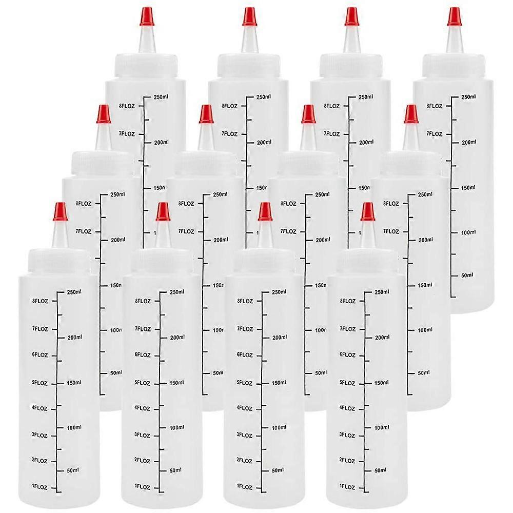 12-Pack 8 Oz Condiment Squeeze Bottles with Red Tip Cap - Durable Plastic Squirt Bottle for Ketchup, Sauces, Syrup
