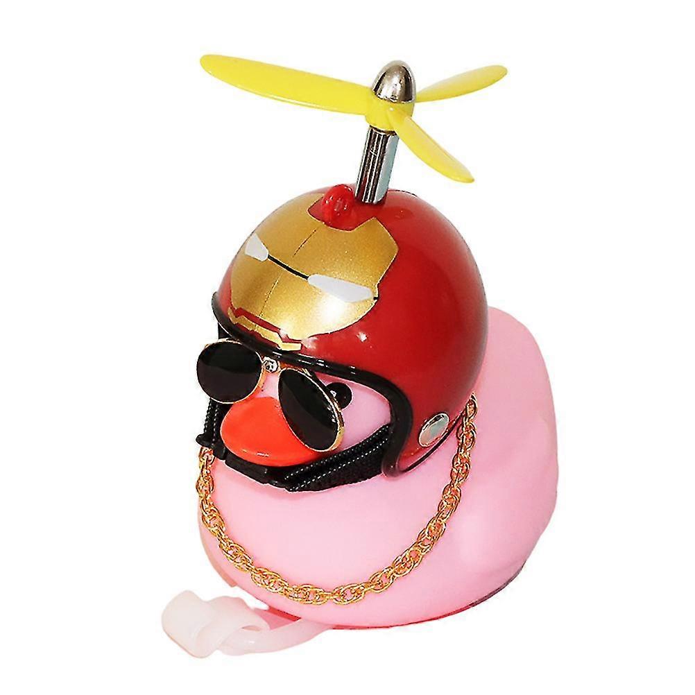 Pink Duck Car Ornaments Car Dashboard Decorations Cool Glasses Duck With Propeller Helmet Gold Chain