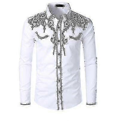 رجل الغربية رعاة البقر قميص مطرز بأكمام طويلة عارضة سليم صالح زر أسفل قميص