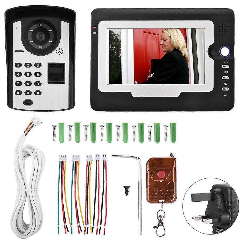 7in Video Door Phone Wired Intercom Doorbell Kit Password Fingerprint Unlocking AU/UK 110-240V