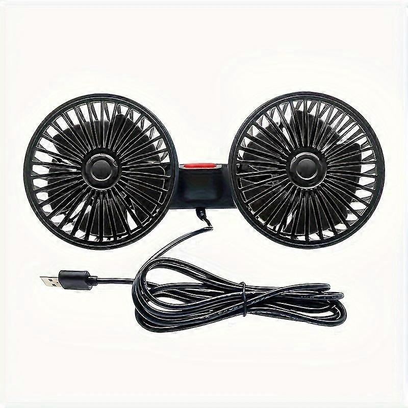 1pc Car Fan, Car Mini Air Conditioner, Dual-head Rear Fan, Strong Wind, 360-degree Rotation, Large Air Volume, Low Bass Speaker Operation, Base Fixed