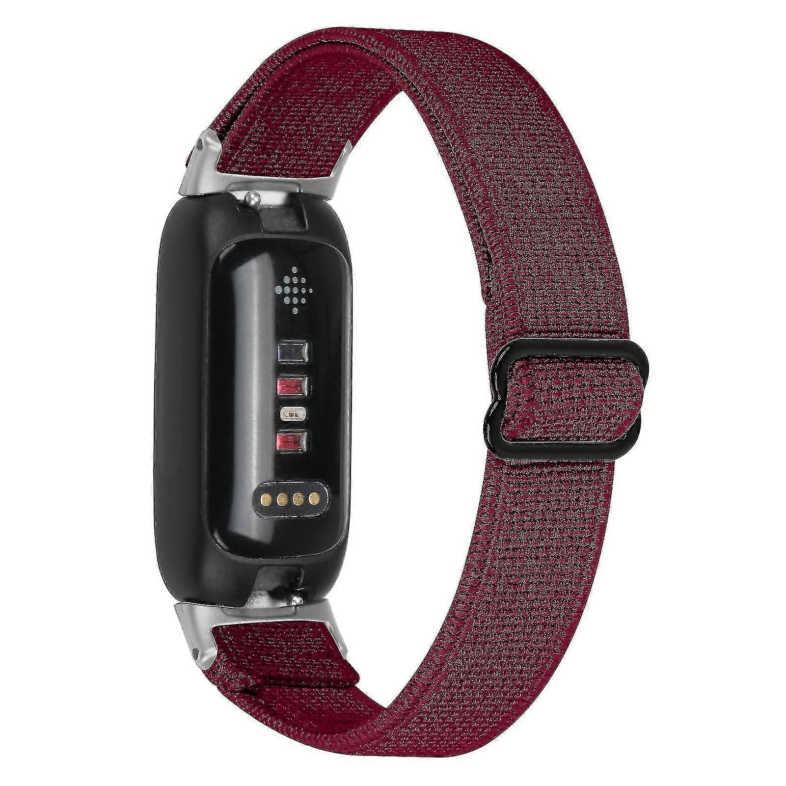 For Fitbit Inspire 3 Adjustable Elastic Nylon Braided Watch Band Replacement Strap With Silver Connector - Dark Green