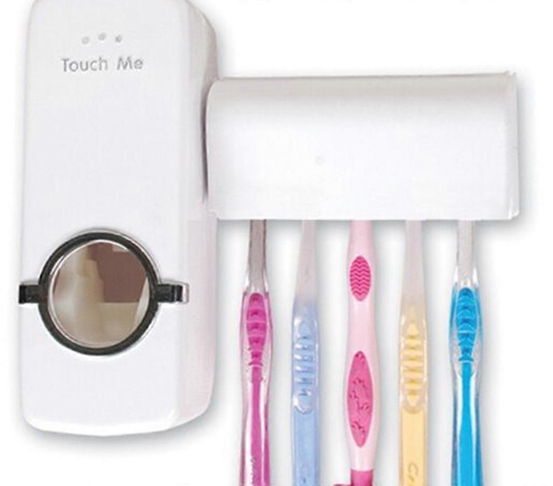 Automatic Toothpaste Dispenser   5 Toothbrush Holder Set Wall Mount Stand