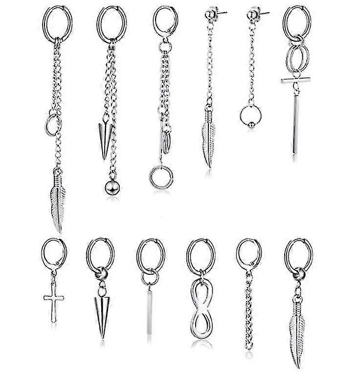 12 Pcs Set, kpop acero inoxidable aro cadena pendientes