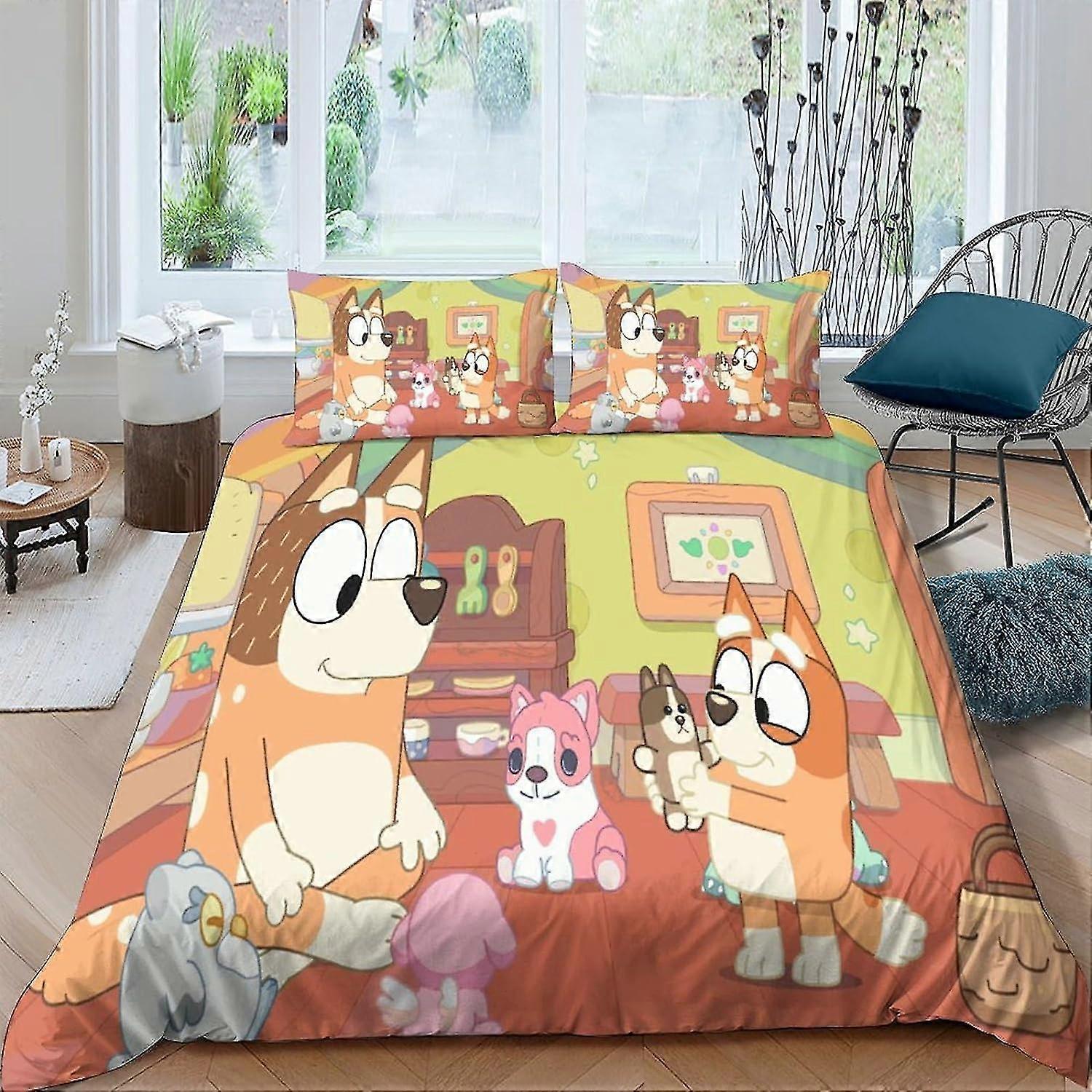 o3130 Lençóis Bluey3D Efeito Capa de Edredom para Crianças e Adultos Impresso Microfibra Bluey Conjunto de Capa de Edredão com Fronhas Quilt Conjunto de Cama 