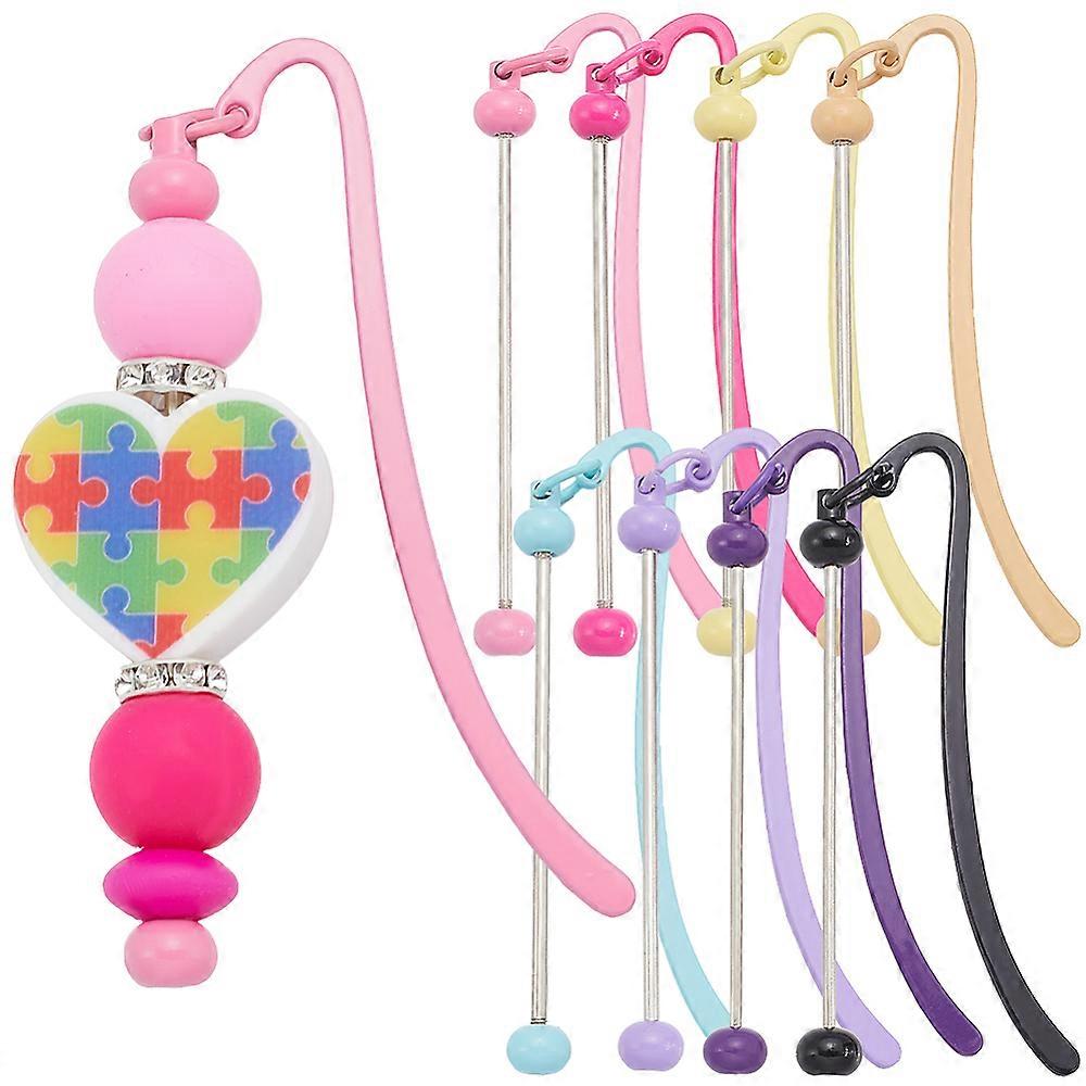 8Pcs 8 Colors Alloy Bookmarks Beadable Bar Hook Bookmark Mixed Color 91mm 1pc/color