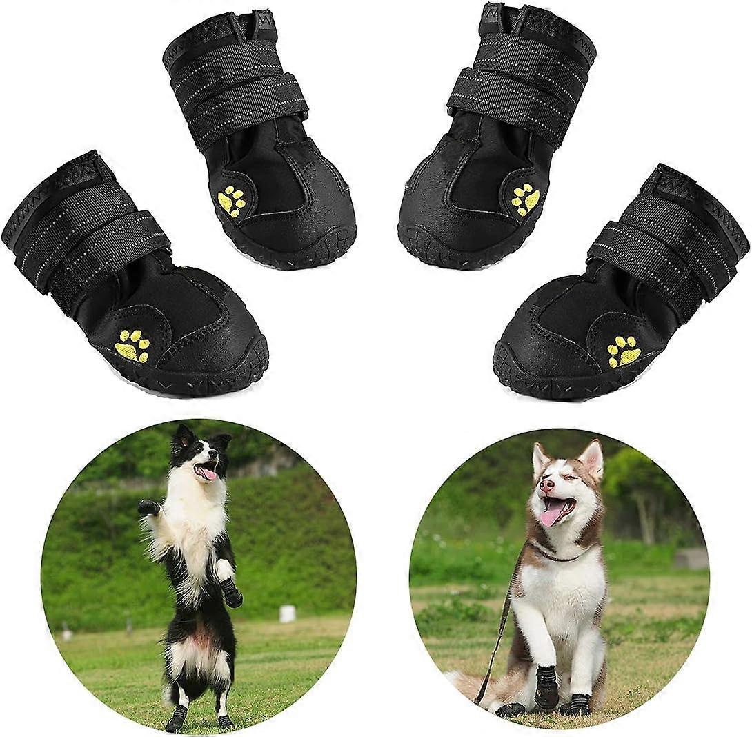 Protective Dog Boots, Waterproof Dog Shoes with Adjustable Reflective Straps for Medium and Large Size (4#)