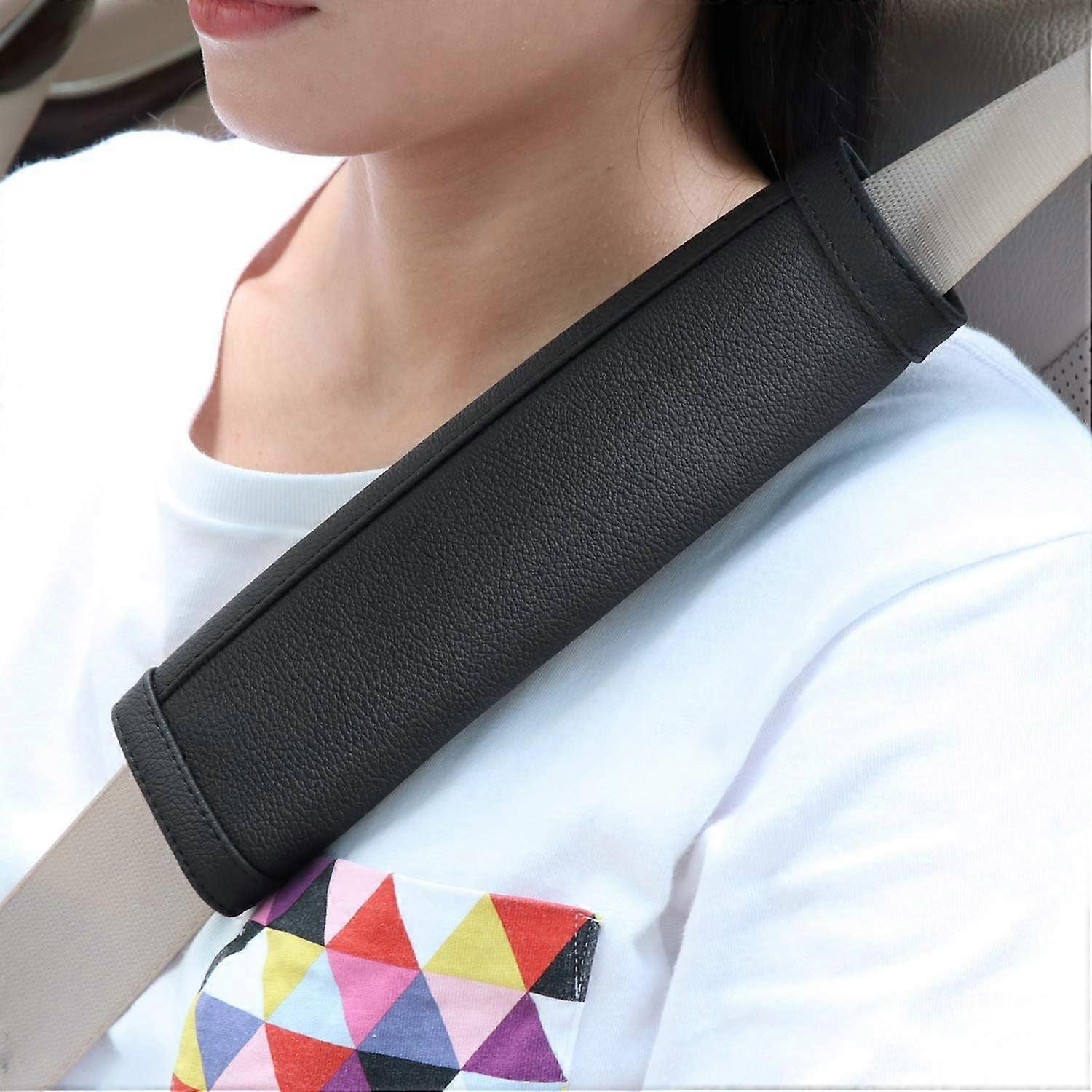 Direct Set of 2, The Black Car Seat Belt Pads, Leather Seat Belt Shoulder Pads for Adults and Children
