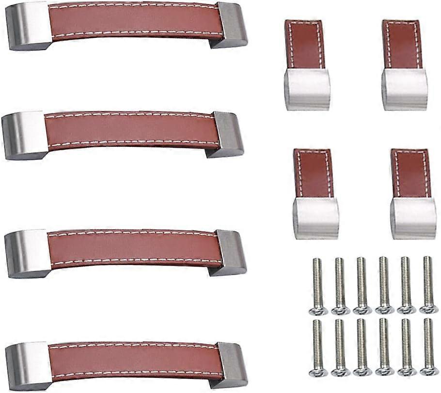 8pcs Leather Pulls Cabinet Drawer Pulls Leather Cabinet Door Pulls Kitchen Pulls Knobs with Screws Leather Pulls for Bathroom Cabinets and Doors