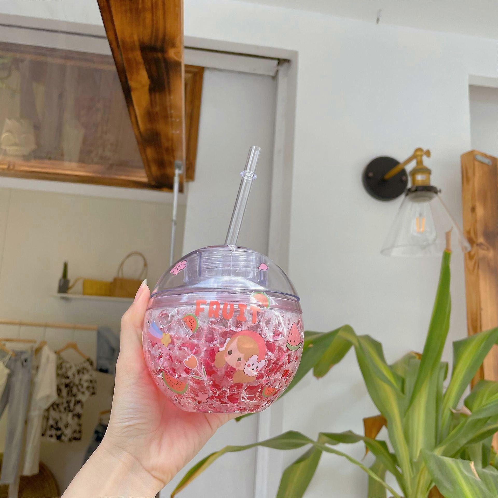 Summer New Earth Shape Outdoor Double Layer Plastic Cup Red 400ML