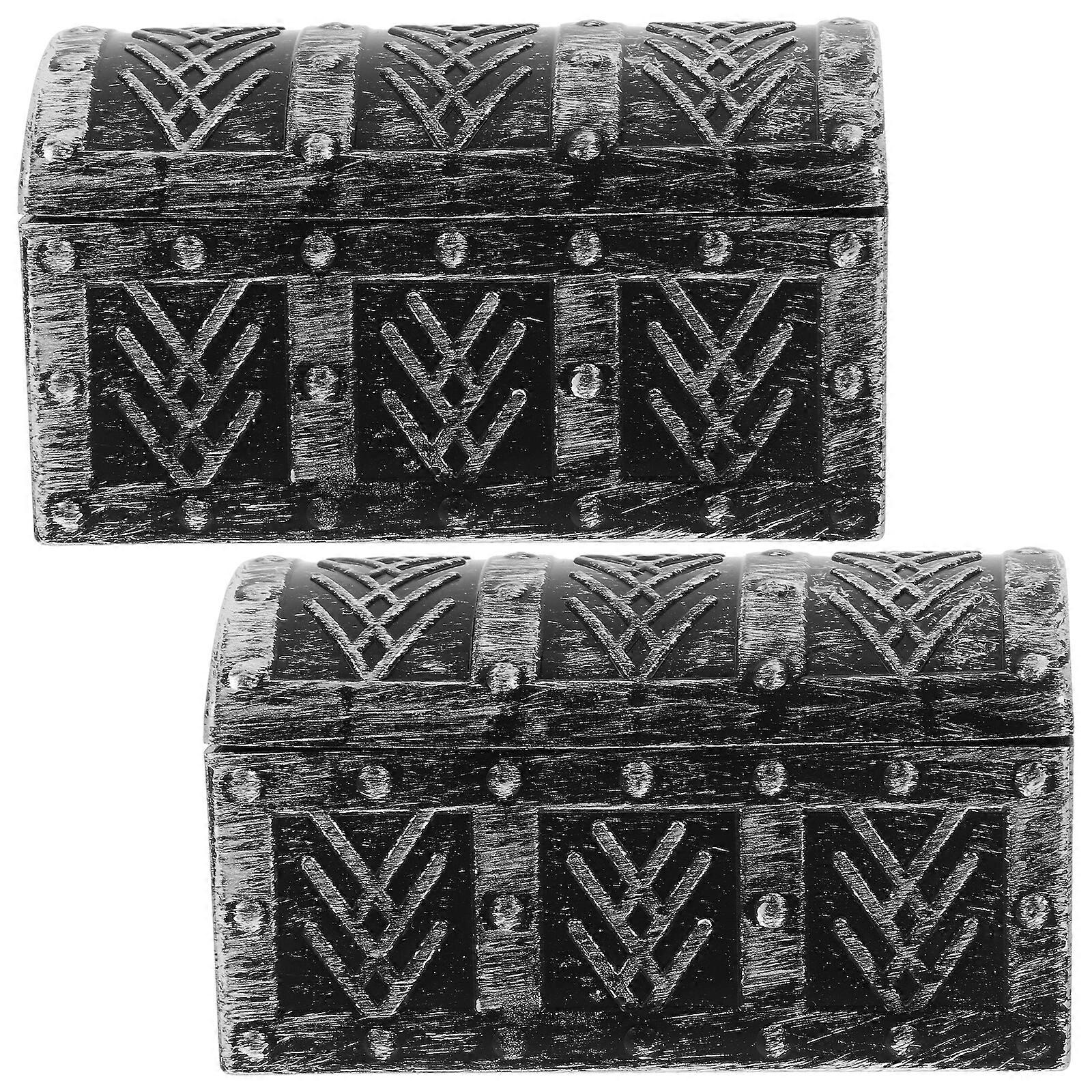 2stk Plast Keepsake Box Dekorative Small Plastic Treasure Chest Keepsake Box Retro Trinket Box