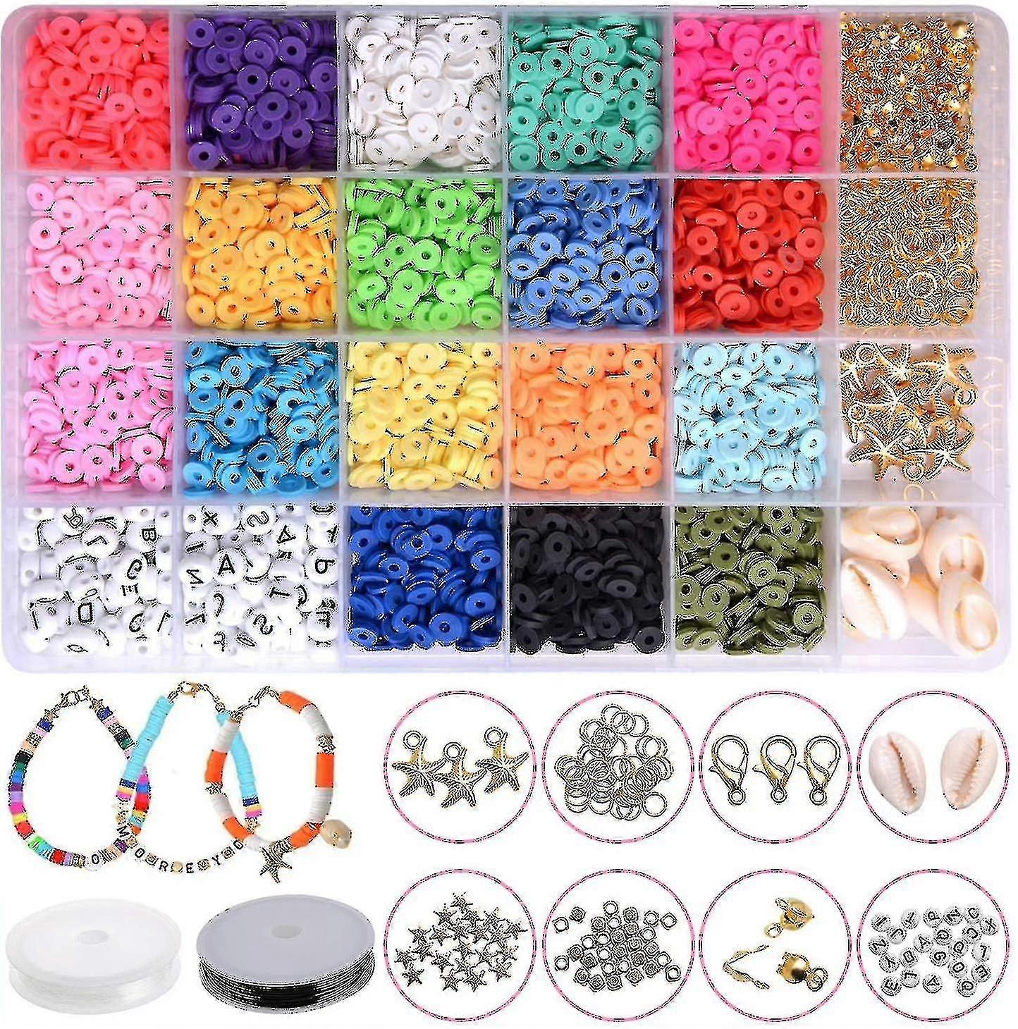 U Need 4500pcs Flat Polymer Clay Beads With 120 Letter Beads For Bracelets Making