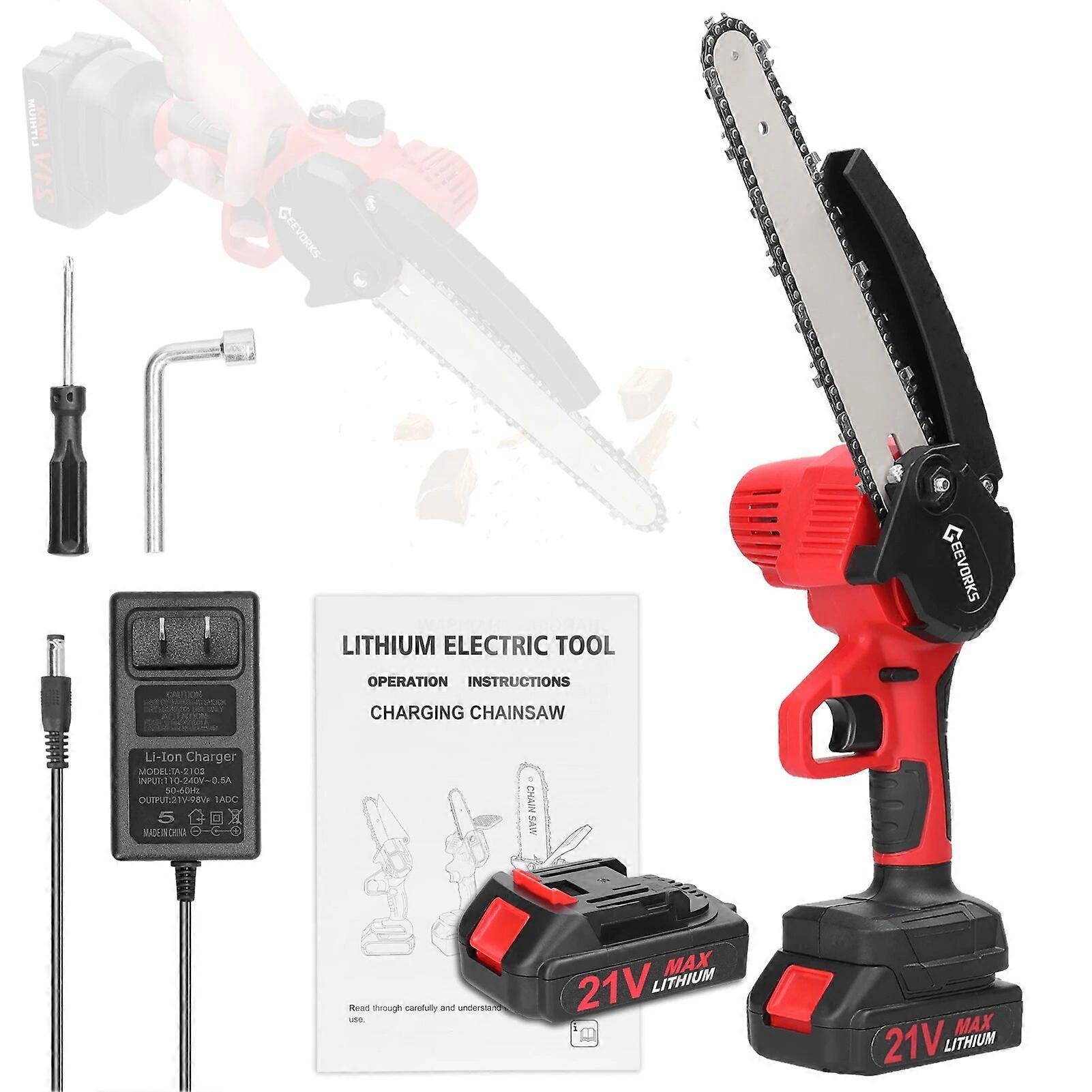 21V 8inch Electric Pruning Saws Small Wood Splitting Chainsaw Brush Motor One-handed Woodworking Tool with Lubrication System