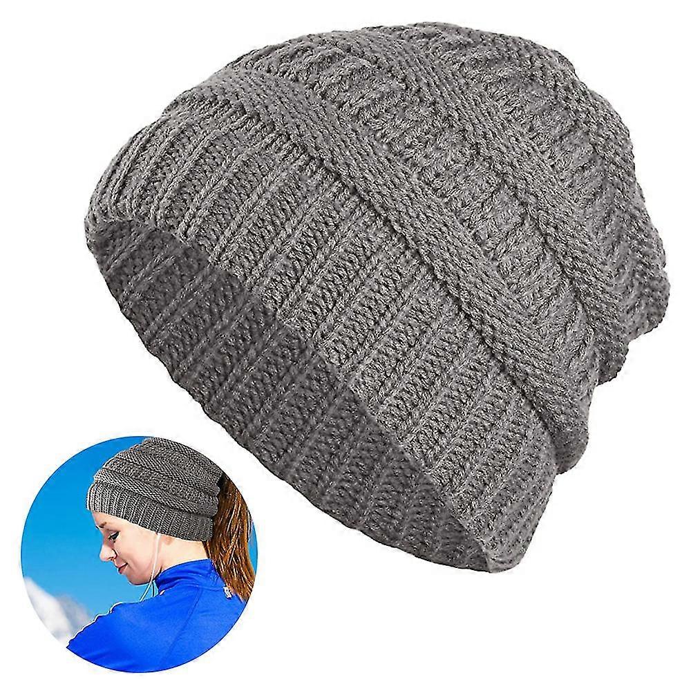 1pcs Ponytail Messy Bun Tail Women's Solid Ribbed Hat Cap Empty Woolen