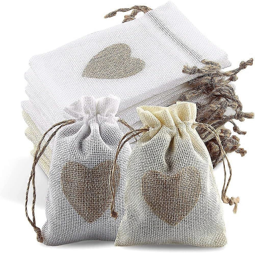 30 Pieces Jute Pouch Bag - Burlap Sack with Drawstring Heart Pattern (2 Colors)