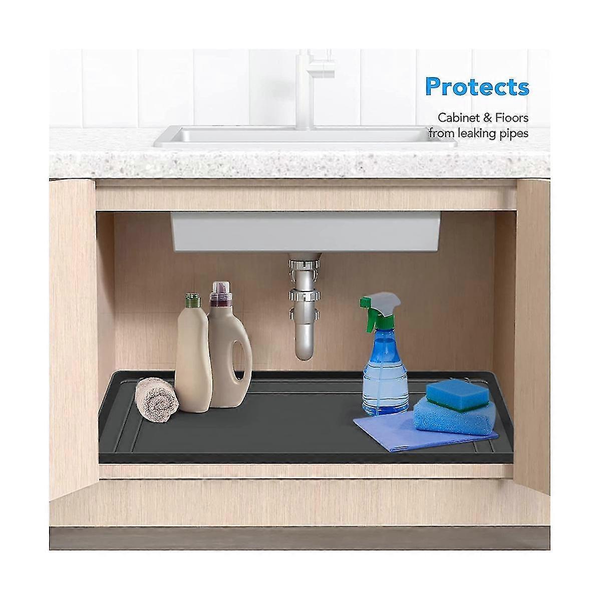 Under Sink Mats For Kitchen Waterproof, 34inch X 22inch Undersink Mats For Bottom Bathroom, For Lea