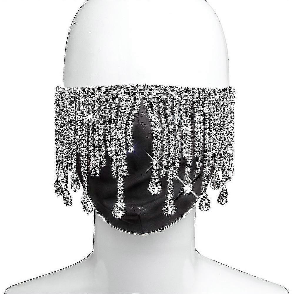 キラキラ光るラインストーンメッシュマスク、ブラックブリンブリンクリスタルフェイスマスク、通気性調節可能な高品質