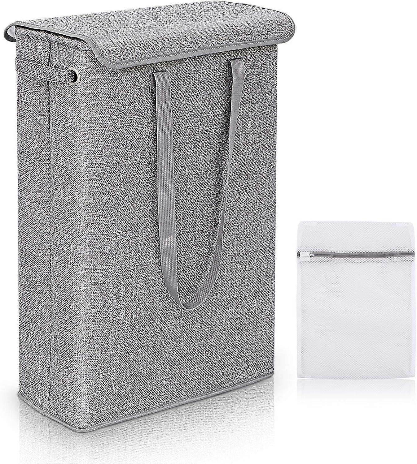 Slim Laundry Basket, Tall Thin Design for Space-Saving Laundry Organization, Durable Plastic, 40L Capacity, Modern Grey