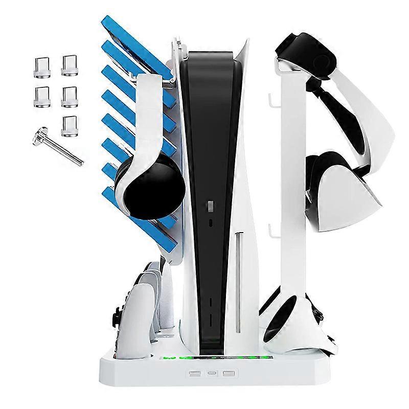 For PS VR2 with Cooling Fan, VR Charging Display Stand with Headset and Game Storage Holder