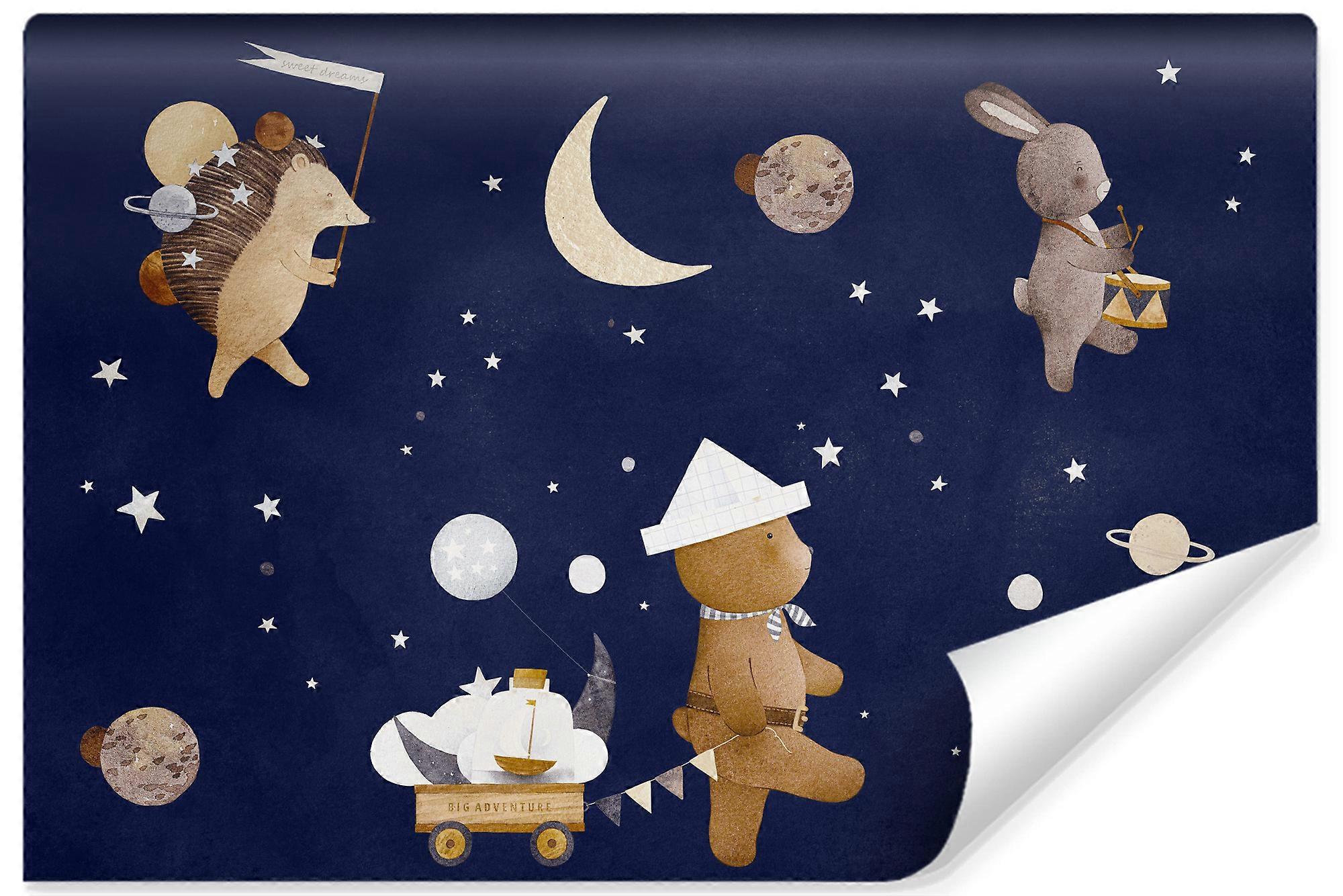 Fototapet för barn, Rymdstjärnor, Djur, Boho, Stil, Planeter