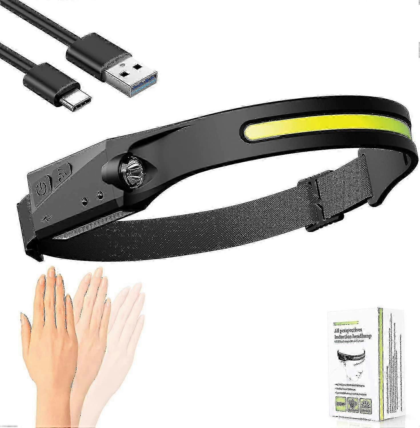 Led Head Torch Rechargeable Led Headlamp Running Head Torch Headlight With Motion Sensor Water-resistant