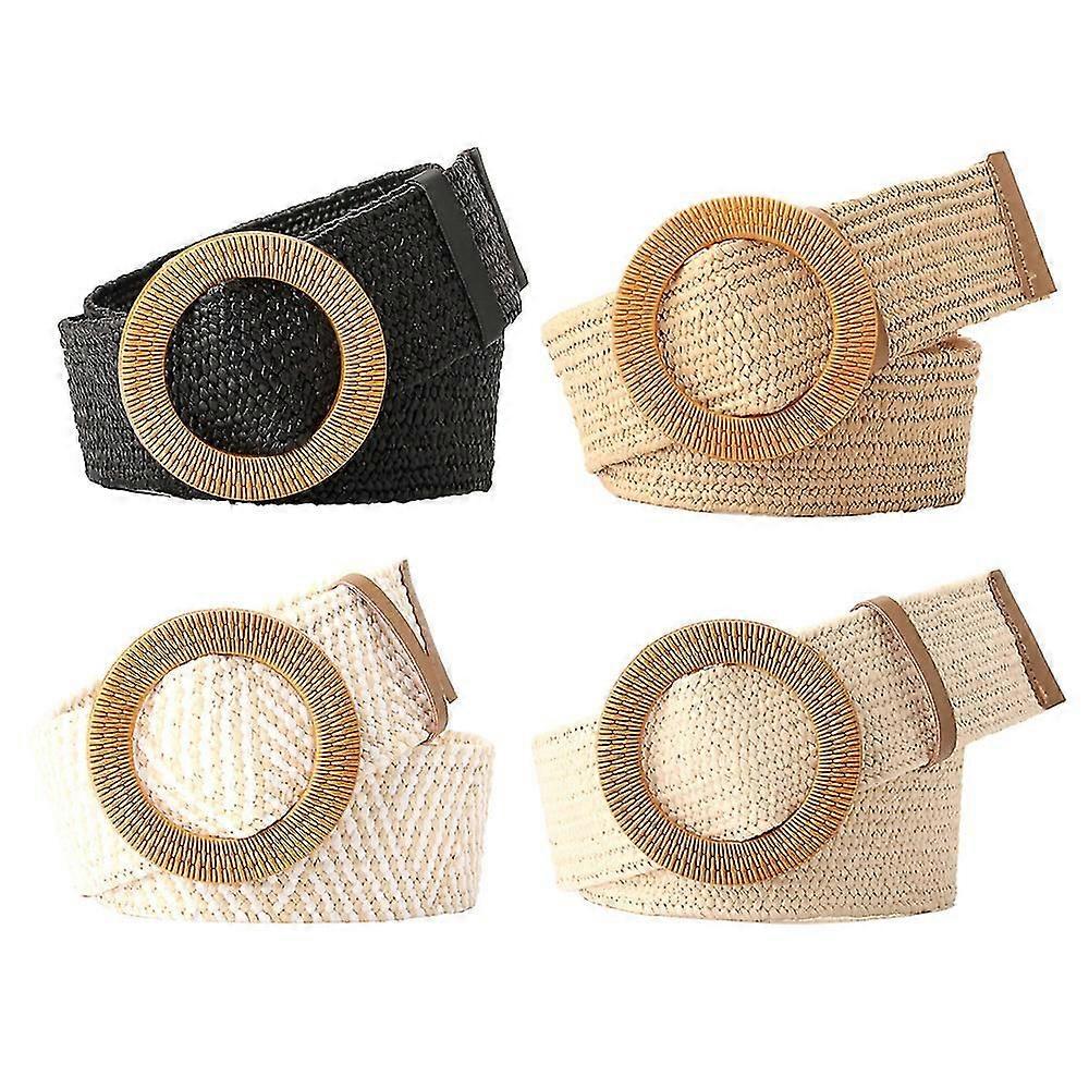 חגורה ארוגה לנשים קש אלסטי למתוח חגורת מותניים חגורות בוהו נשים קיץ חוף שמלה חגורות 4 יחידות