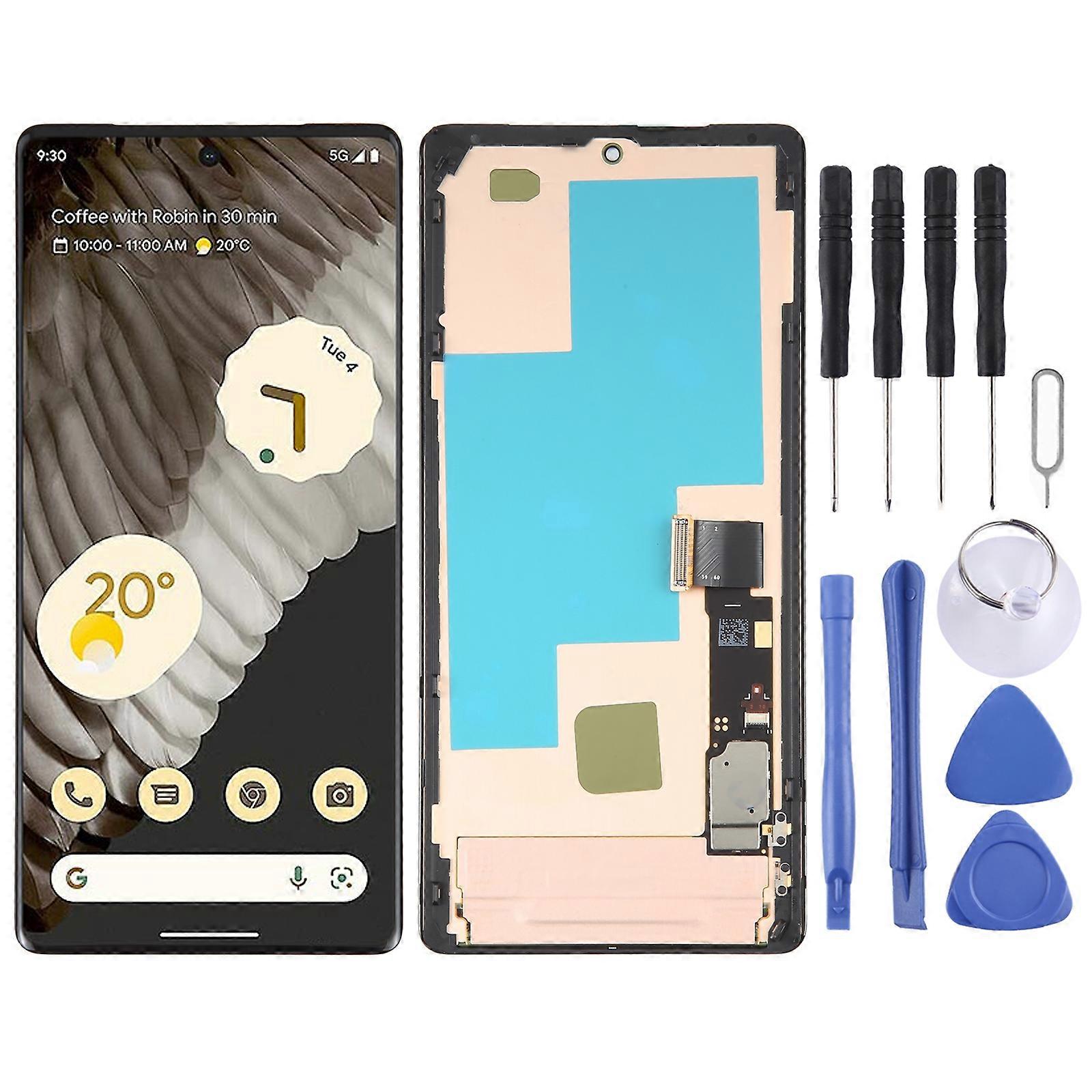 Pour Google Pixel 7 Pro GV4BC GE2AE COMPATIBLE AMOLED LCD Numériseur d’écran Assemblage complet avec cadre (Noir)