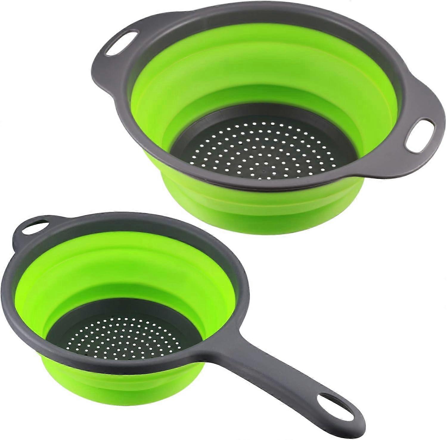 2-pack foldable silicone strainer with handle for pasta, fruit, vegetables