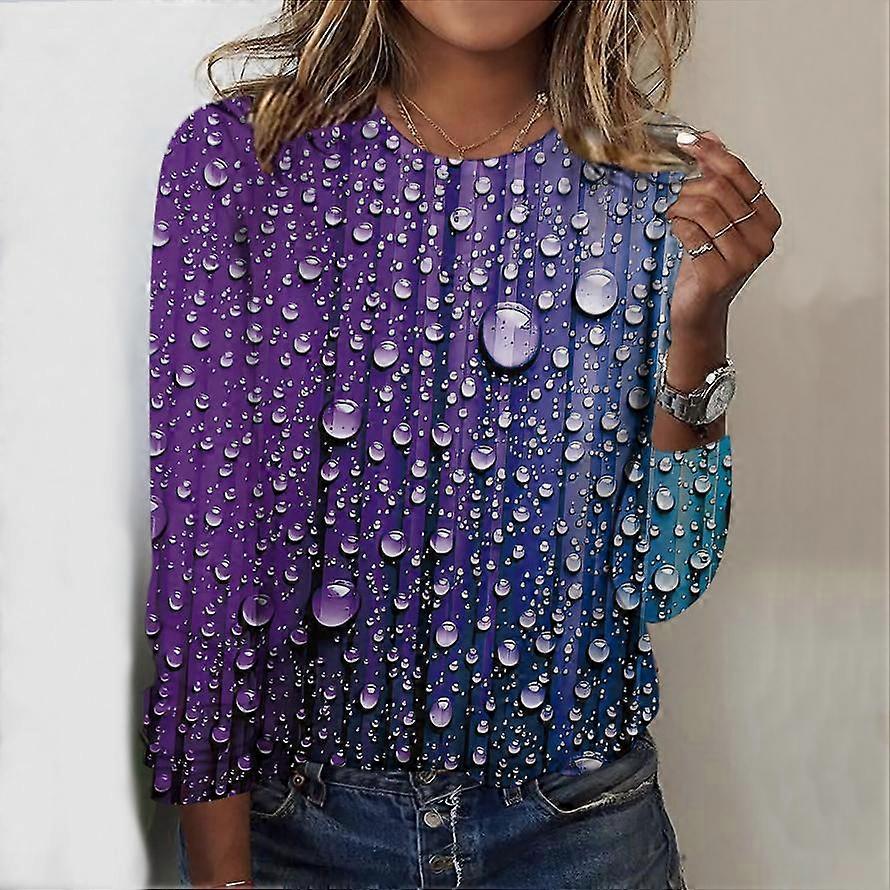Női felsők Színátmenetes Vízcseppek Nyomtatott Kerek Hosszú ujjú Póló Ősz Hétköznapi Vékony Pulóver Női Hosszú ujjú Felső