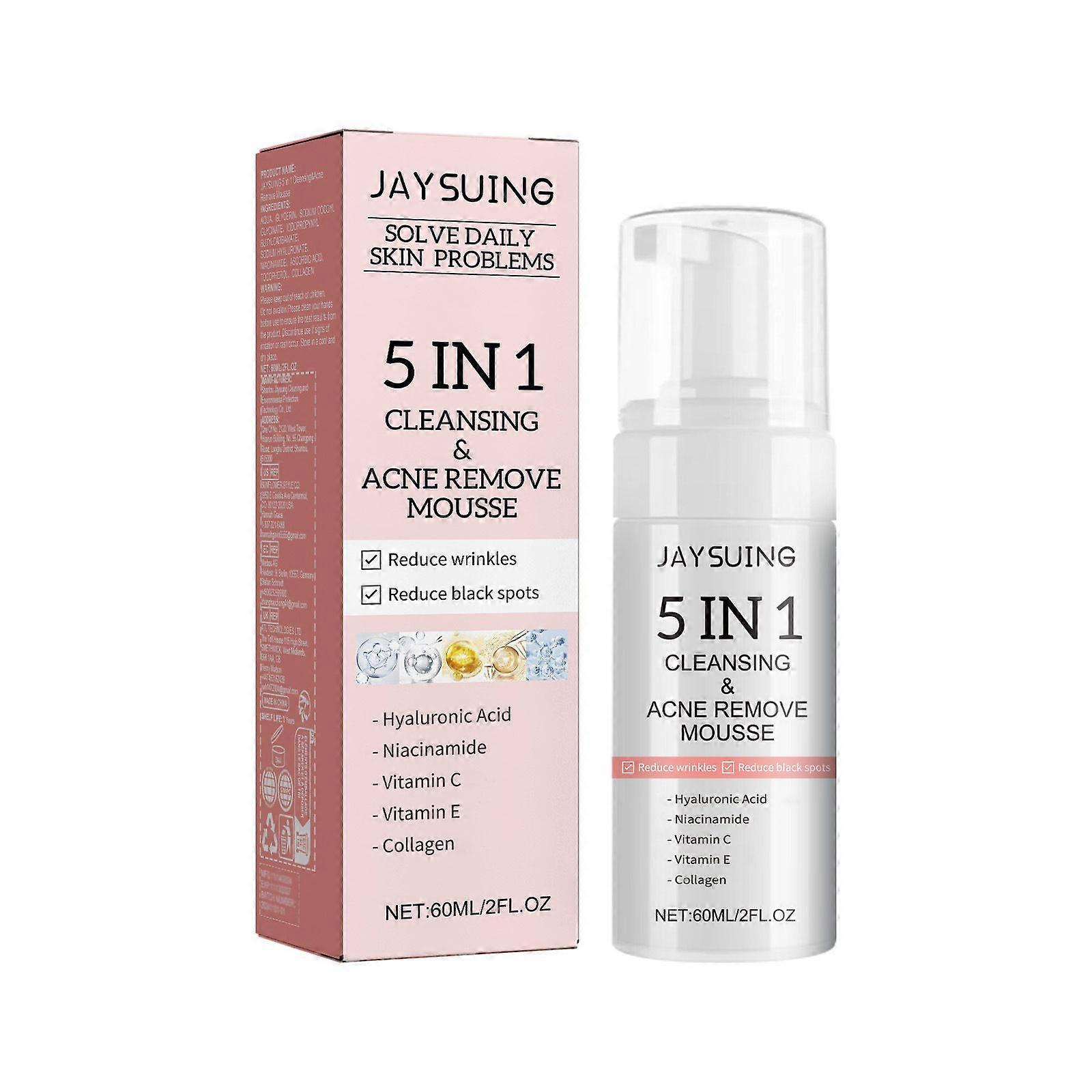 Jaysuing 5 en 1 Mousse Nettoyante Visage Peau Nettoyante Douceur Pores Nettoyant Mousse Nettoyante