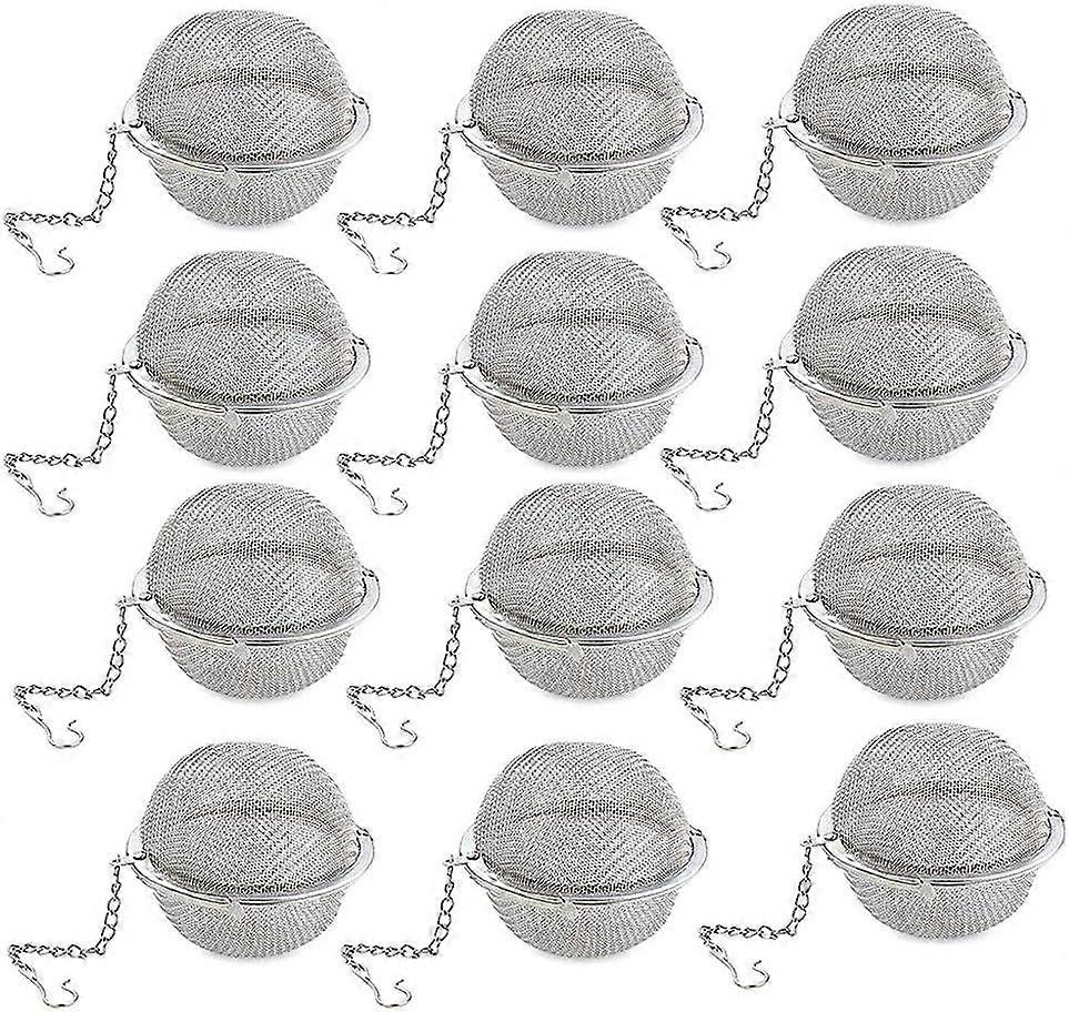 12Pcs Stainless Steel Tea Ball Mesh Tea Infuser Strainers Premium Tea Filter Tea Interval Diffuser with Extended Chain Hook for Brew Loose Leaf Tea an