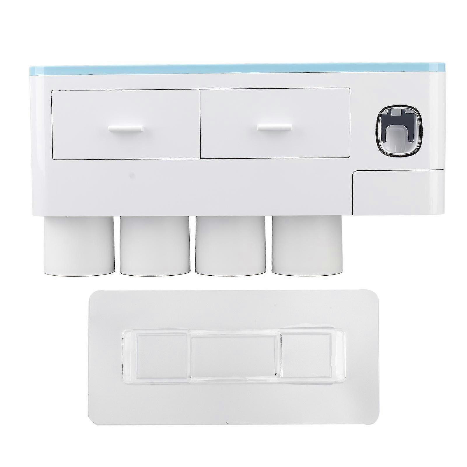 Wall Mounted Toothpaste Dispenser Squeezer Kit for Bathroom Accessories with Four Cups, Blue