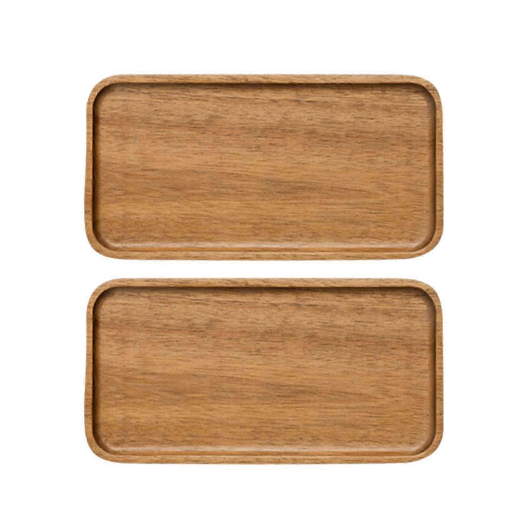2X Serving Tray, Rectangular Solid Wood Flat Bottom Plate, Fruit Plate, Saucer, Tea Tray, Dessert P