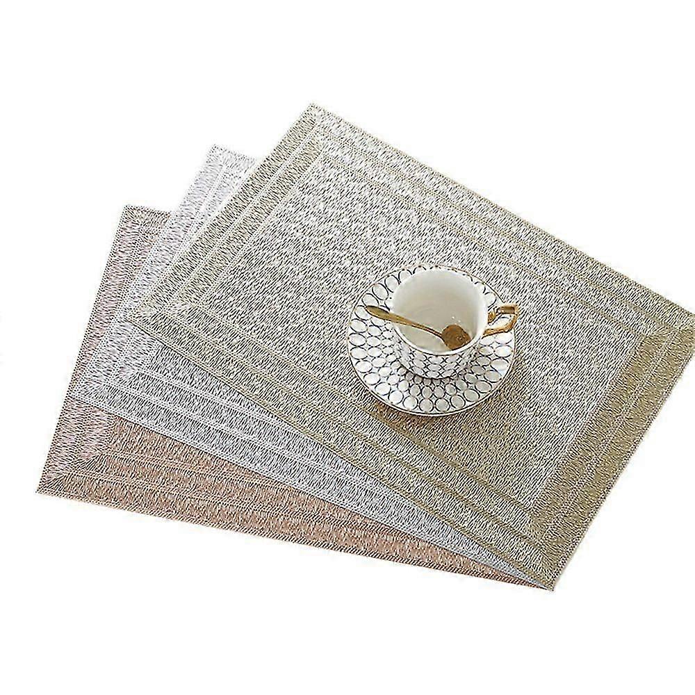 6Pcs Rectangular Woven Table Mat Slip 18x12 Inches Textured Scratch Proof PVC Table Mats, for Kitchen Home Decor